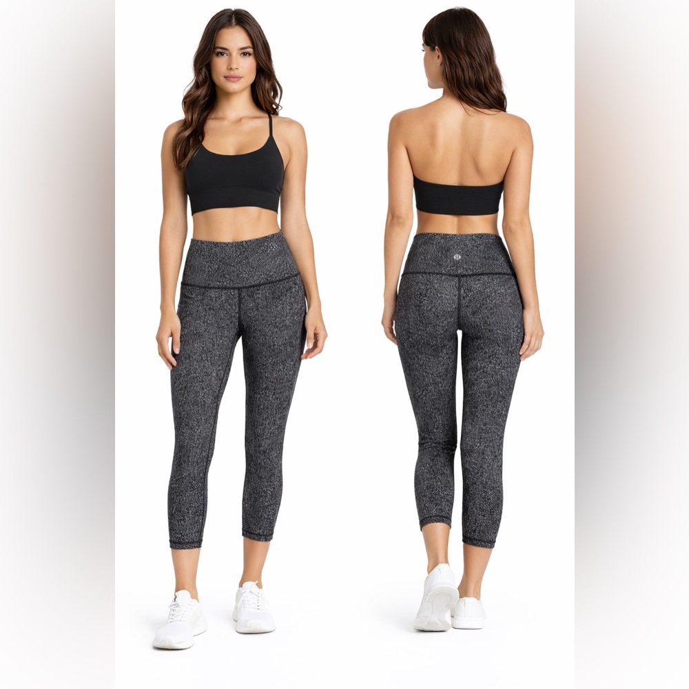 Lululemon High Rise 7/8 Cropped Leggings Size
2 Black Gray Pattern Athleisure